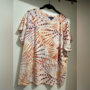 Democracy Cream Tie-Dye Tee with Orange, Yellow & Lavender Dots 1X